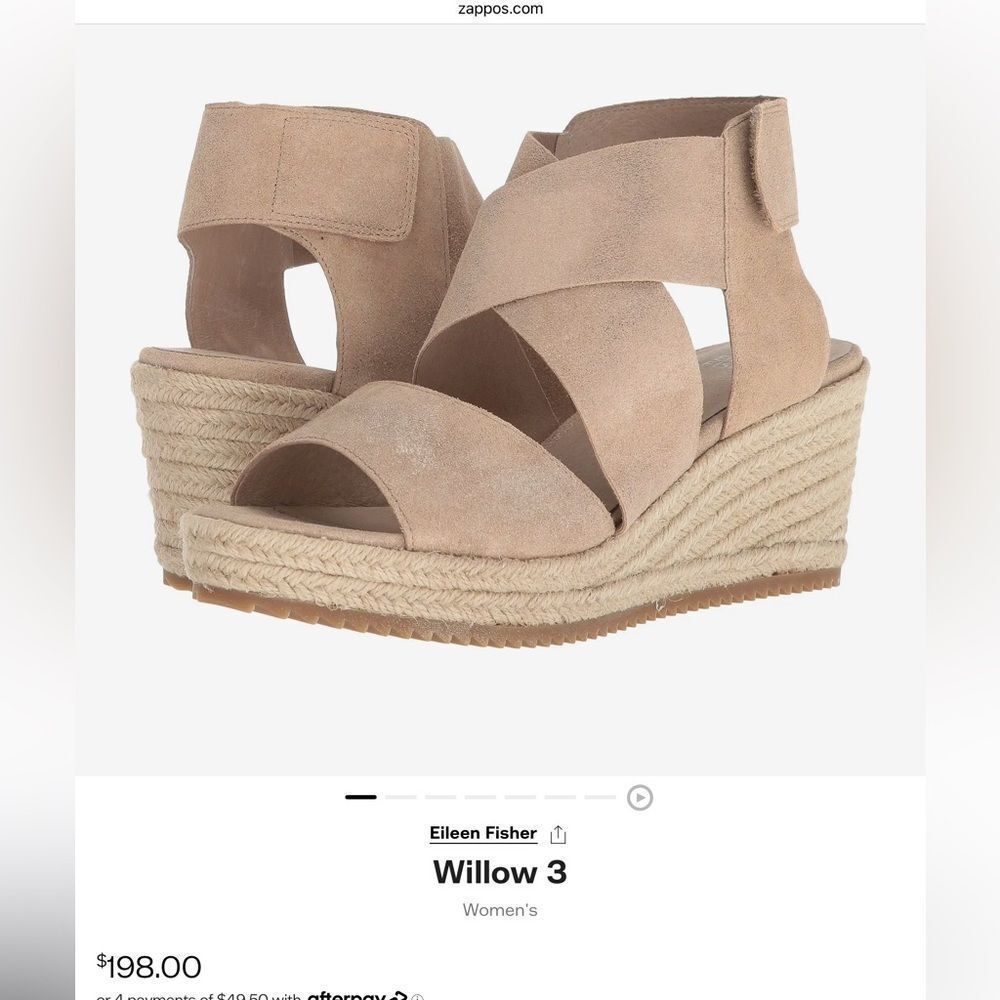 EILEEN FISHER WILLOW 3 SUEDE WEDGE SANDALS IN LIGHT GOLD METALLIC